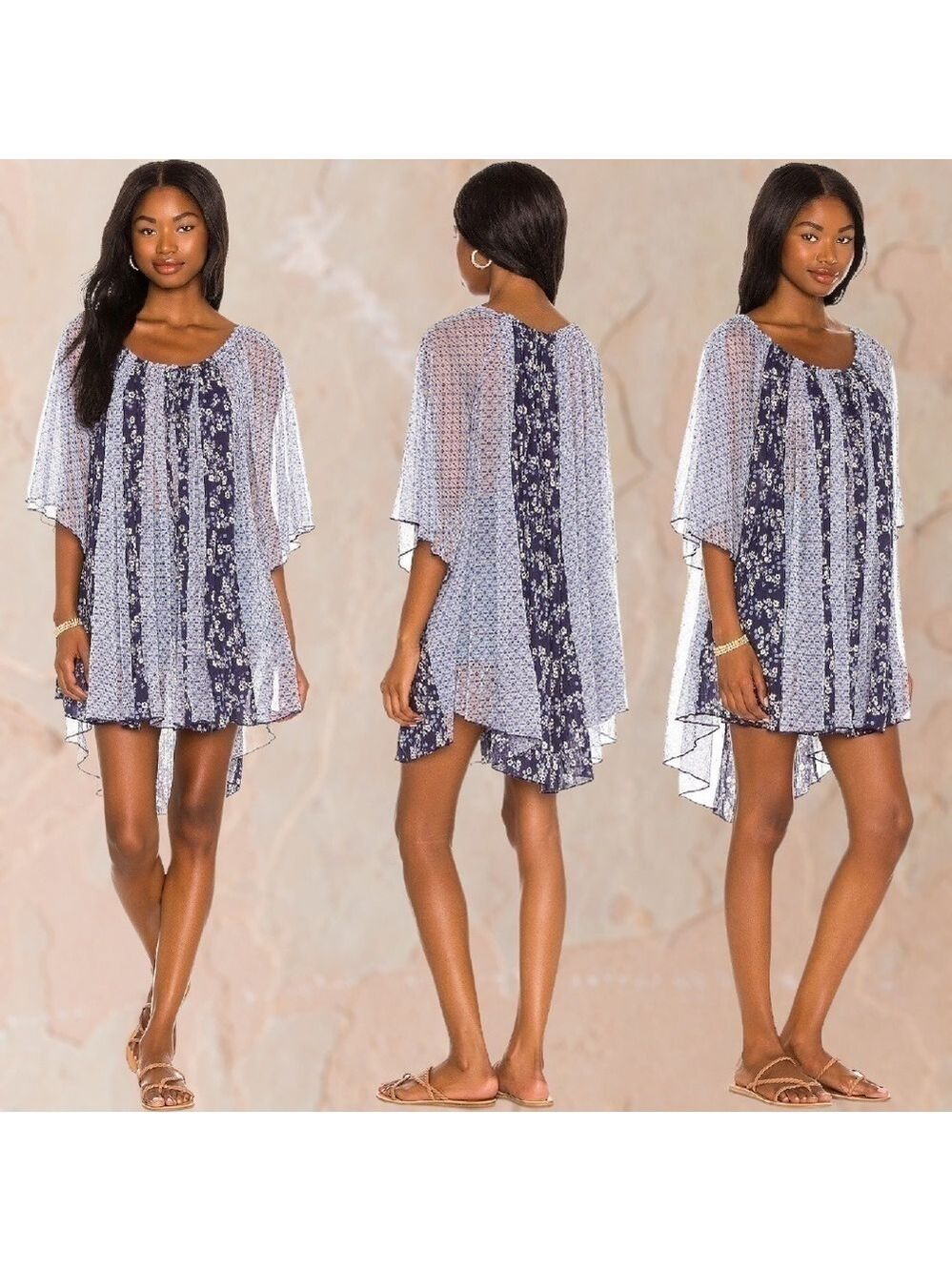 FREE PEOPLE Because I Love You OVERSIZED Flowy Contrast-Fabric Tunic Top NWT/Md - Picture 2 of 13